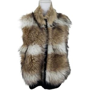 Leo & Nicole~Woman Sizr PXL~Black/Brown Faux Fur Sweater Vest Sleeveless Zip-Up.